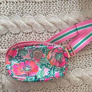 Lilly Pulitzer Pink and Green Floral Belt Bag